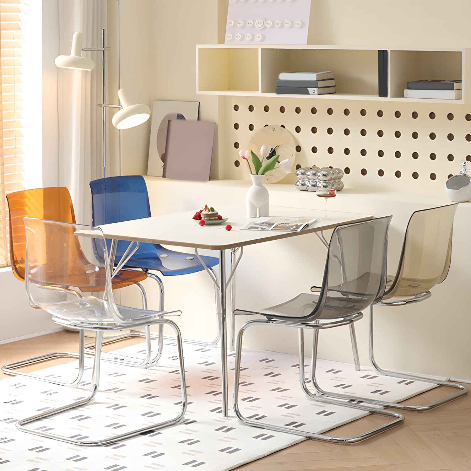 Modern Low-Back Side Chair in Plastic & Acrylic with Metal Legs - Silver thumbnail 8