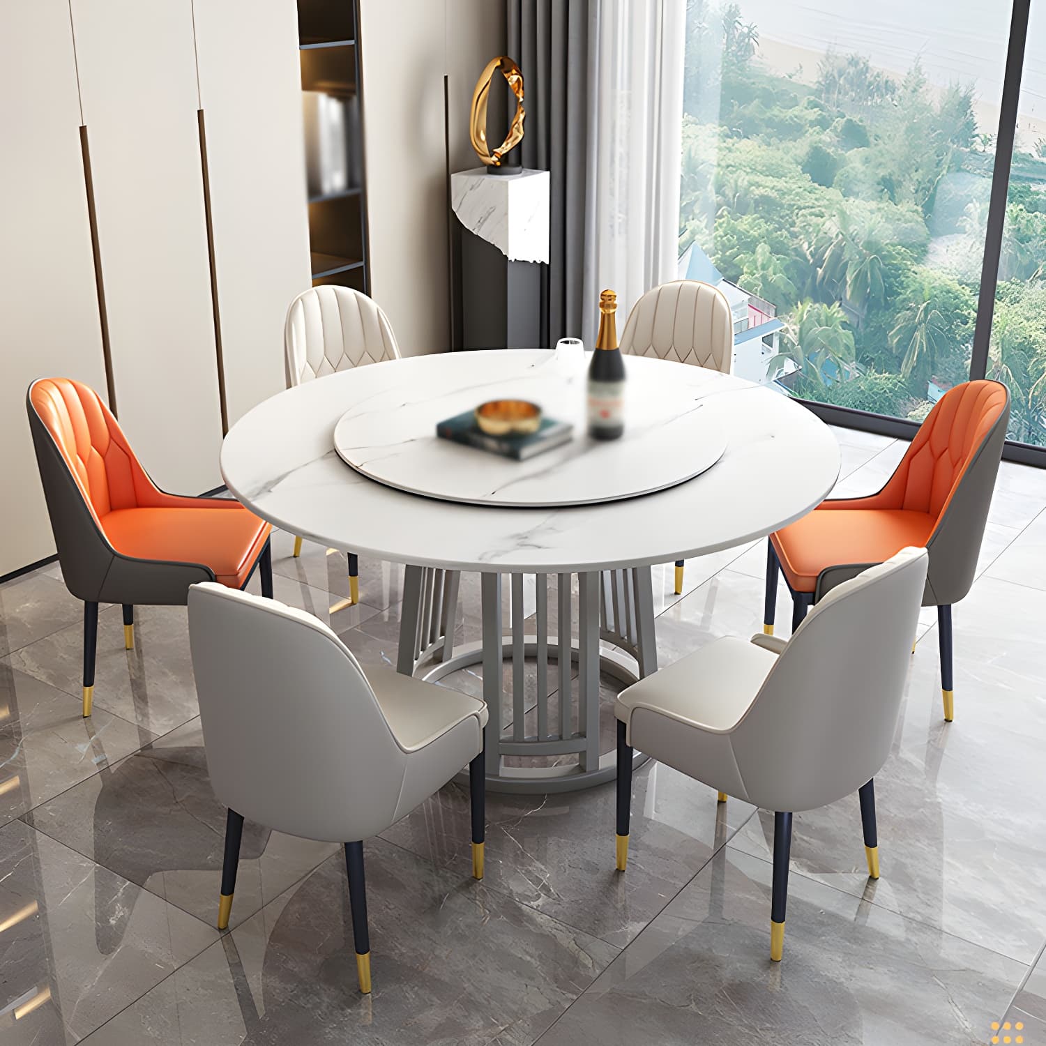 Modern 1/2/7 Pieces Dining Set Round Sintered Stone Dining Table for Dining Room thumbnail 15