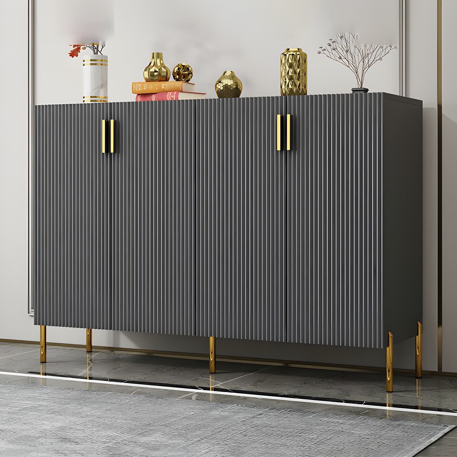Glam Living Room Wooden Sideboard with Doors and Storage Shelves thumbnail 7