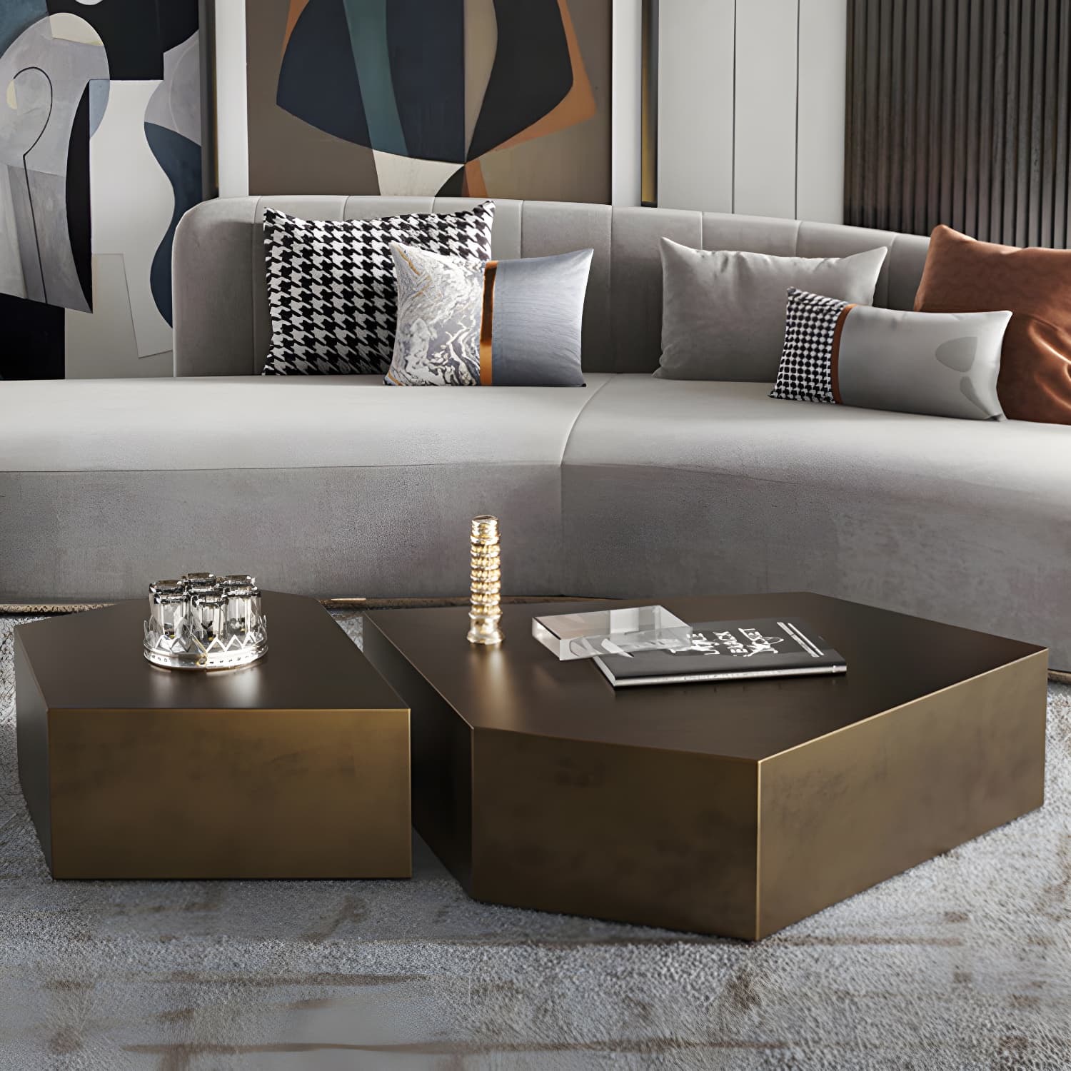Abstract Shape Base Design Stainless Steel Hussey/bronze Free Shape Coffee Table thumbnail 4