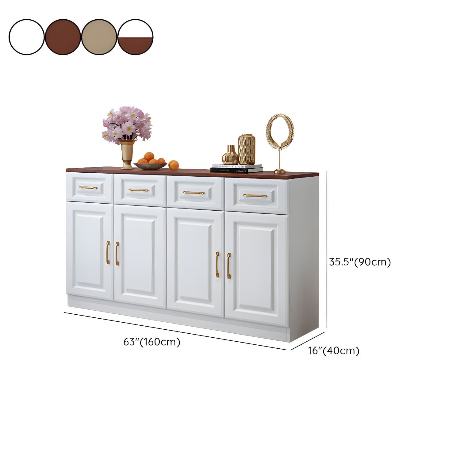Modern Wood Buffet Sideboard with Cabinets, Drawers, and Shelves - No Distressing thumbnail 22