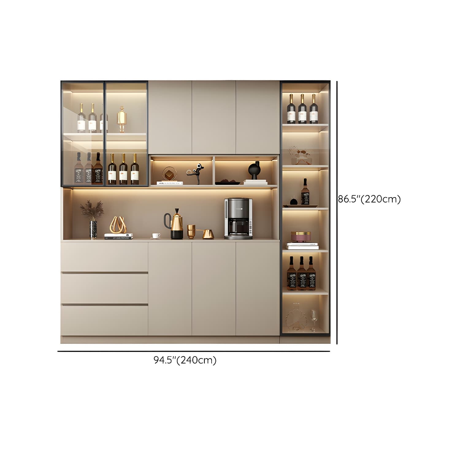 Contemporary Champagne Engineered Wood Shelves Included Sideboard with Doors thumbnail 23