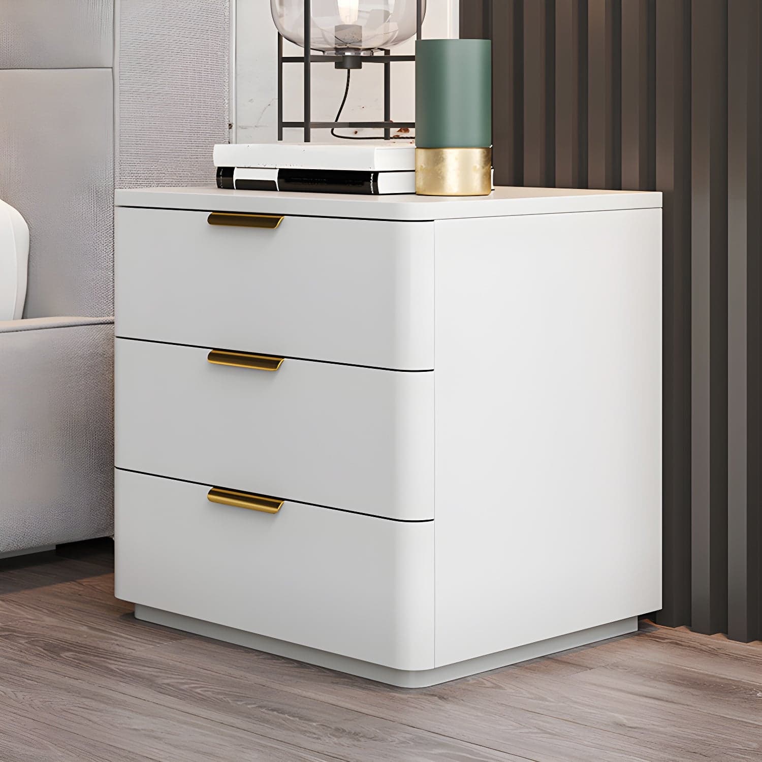 Contemporary Accent Table Nightstand Leather Nightstand with 3 Drawers thumbnail 10