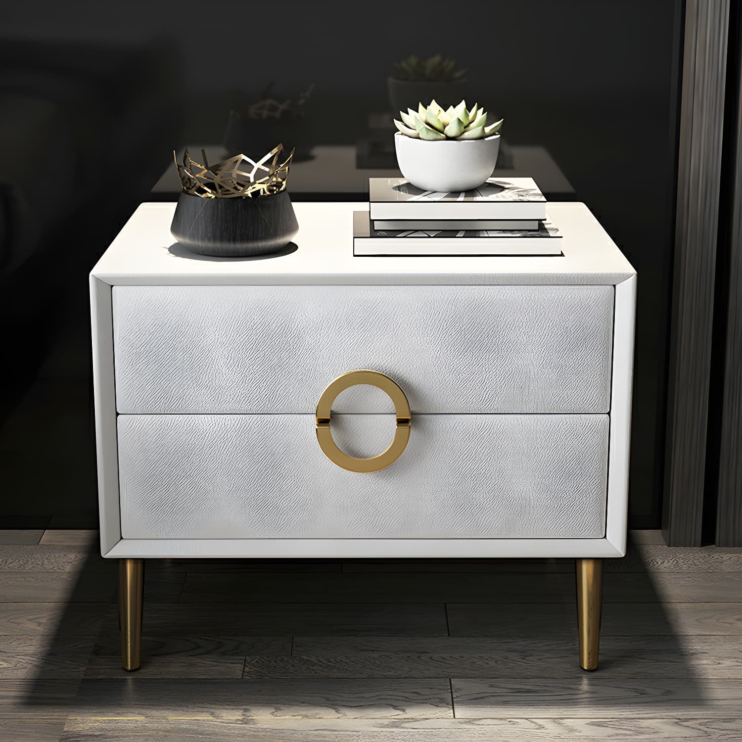 Glam Style Solid Wood Two Drawers Nightstand with Legs for Bedroom thumbnail 21