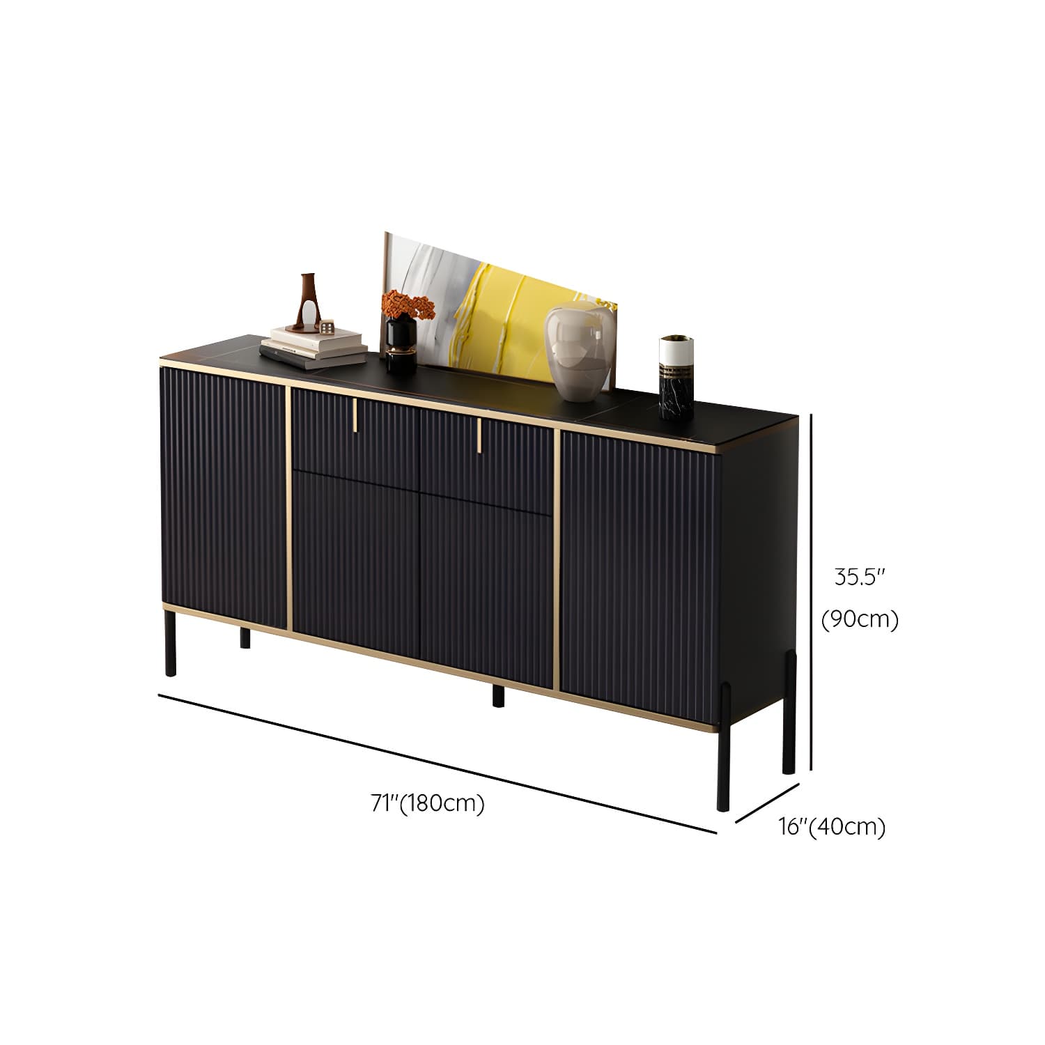 Glam Style Sideboard Stone Side Board with Drawers and Cabinets thumbnail 16