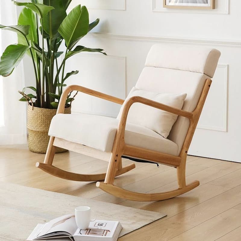 Indoor Use White Cotton Stationary Rocking Chair with Back & Arm thumbnail 2