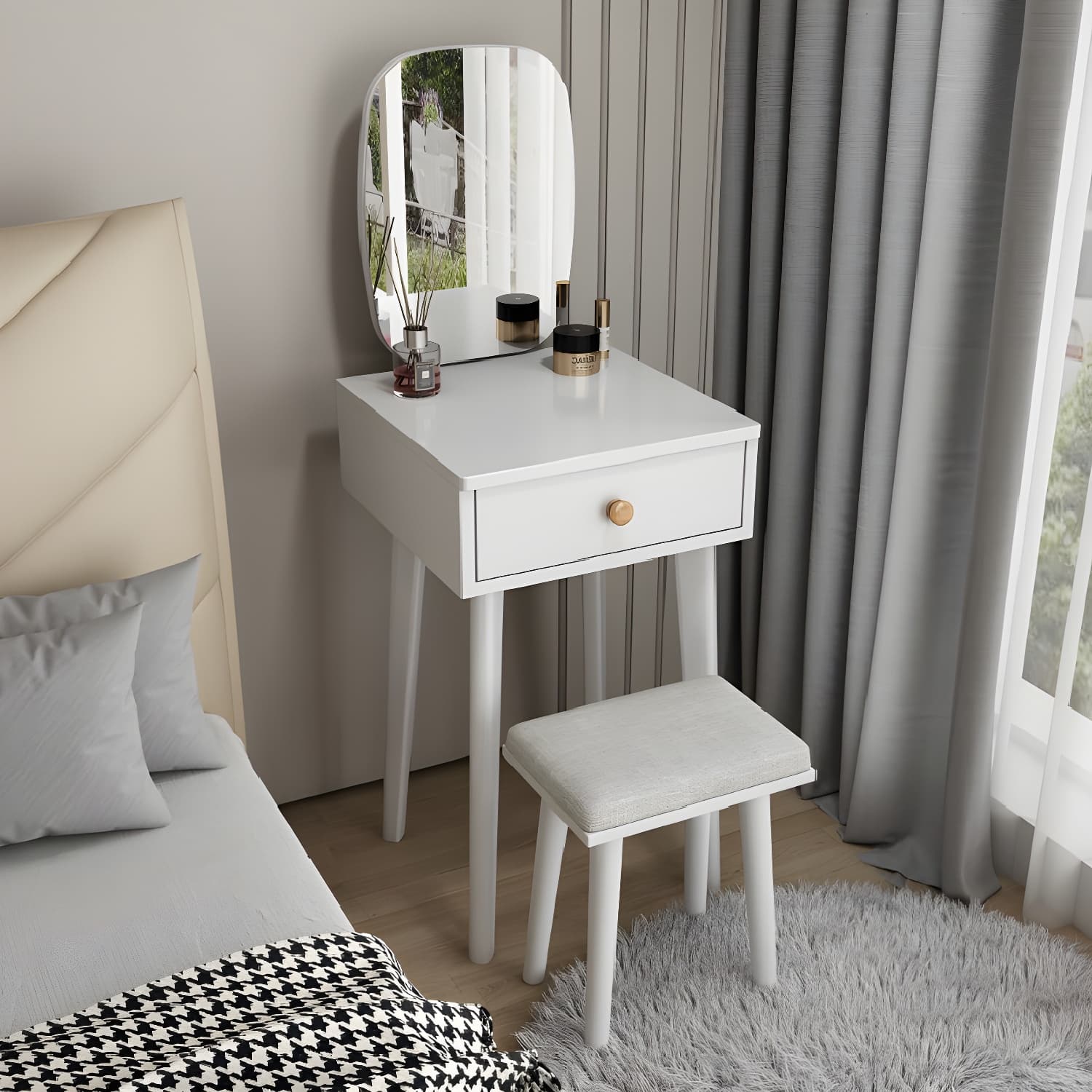 Traditional Bedroom With Drawer Solid Wood Lighted Mirror Make-up Vanity thumbnail 14