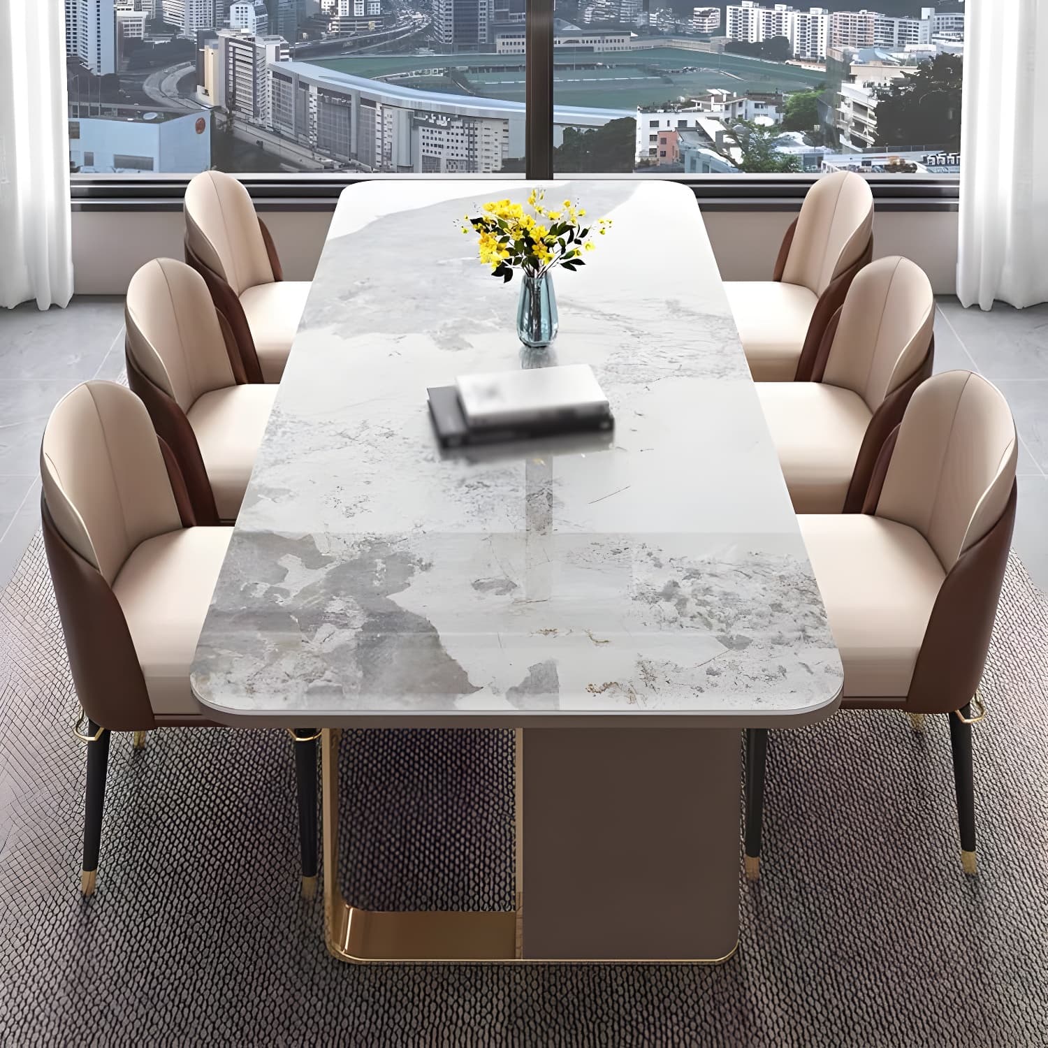 Luxury Sintered Stone Top Dining Set Rectangle 1/4/5/6/7/9 Pieces Dining Table with Chairs thumbnail 2