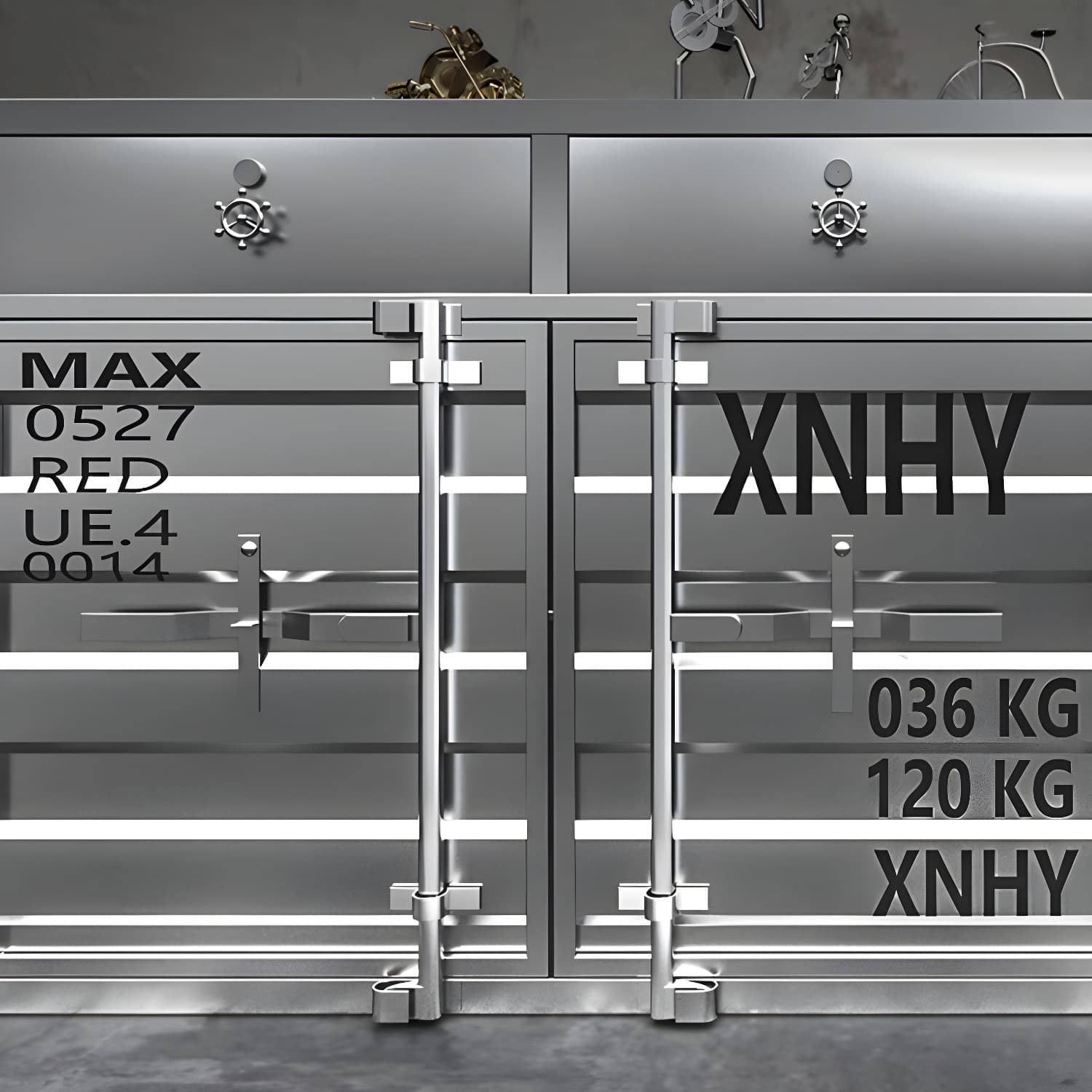 Industrial Silver Metal Sideboard Credenza with Cabinets and Shelves thumbnail 6