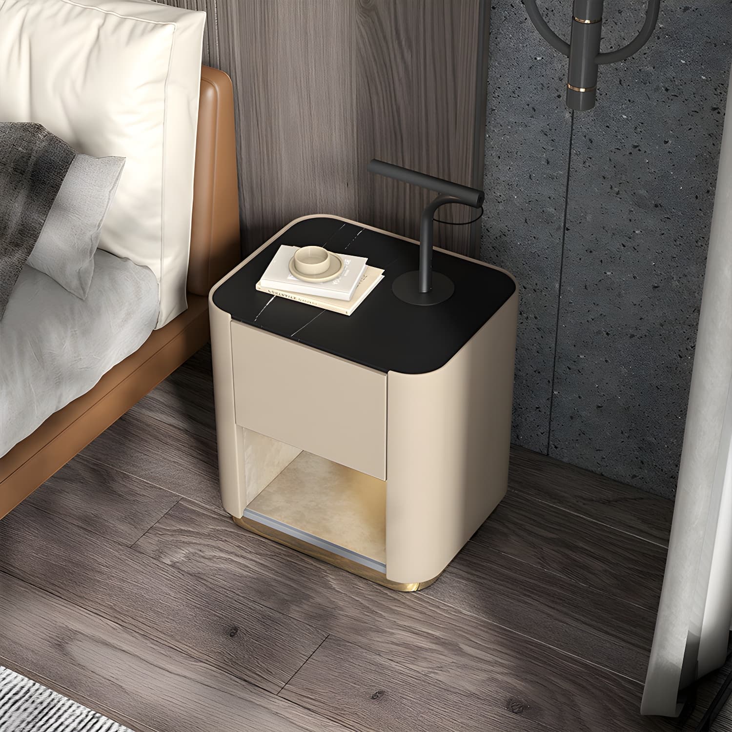 Contemporary Stone Top 1-Drawer, 1 Shelf Nightstand 21.65" Tall Nightstand thumbnail 14