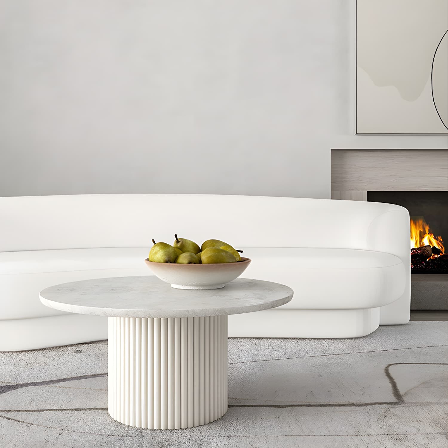 Glam Pedestal Coffee Table Wood Round Cocktail Table for Living Room thumbnail 5