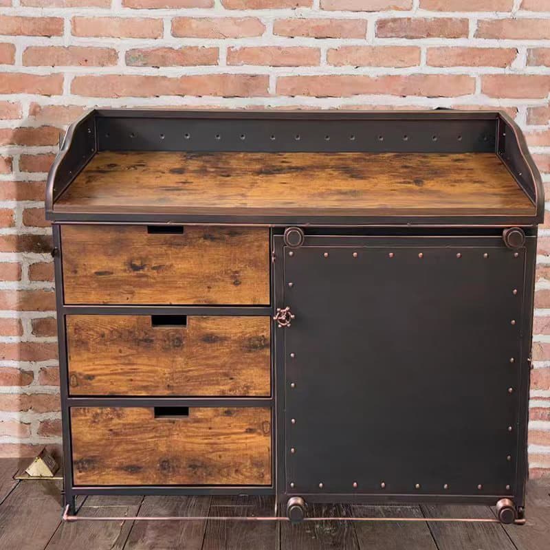 Industrial Metal Sideboard Cabinet with Wood Countertop, 3 Drawers, and Sliding Doors - image 5
