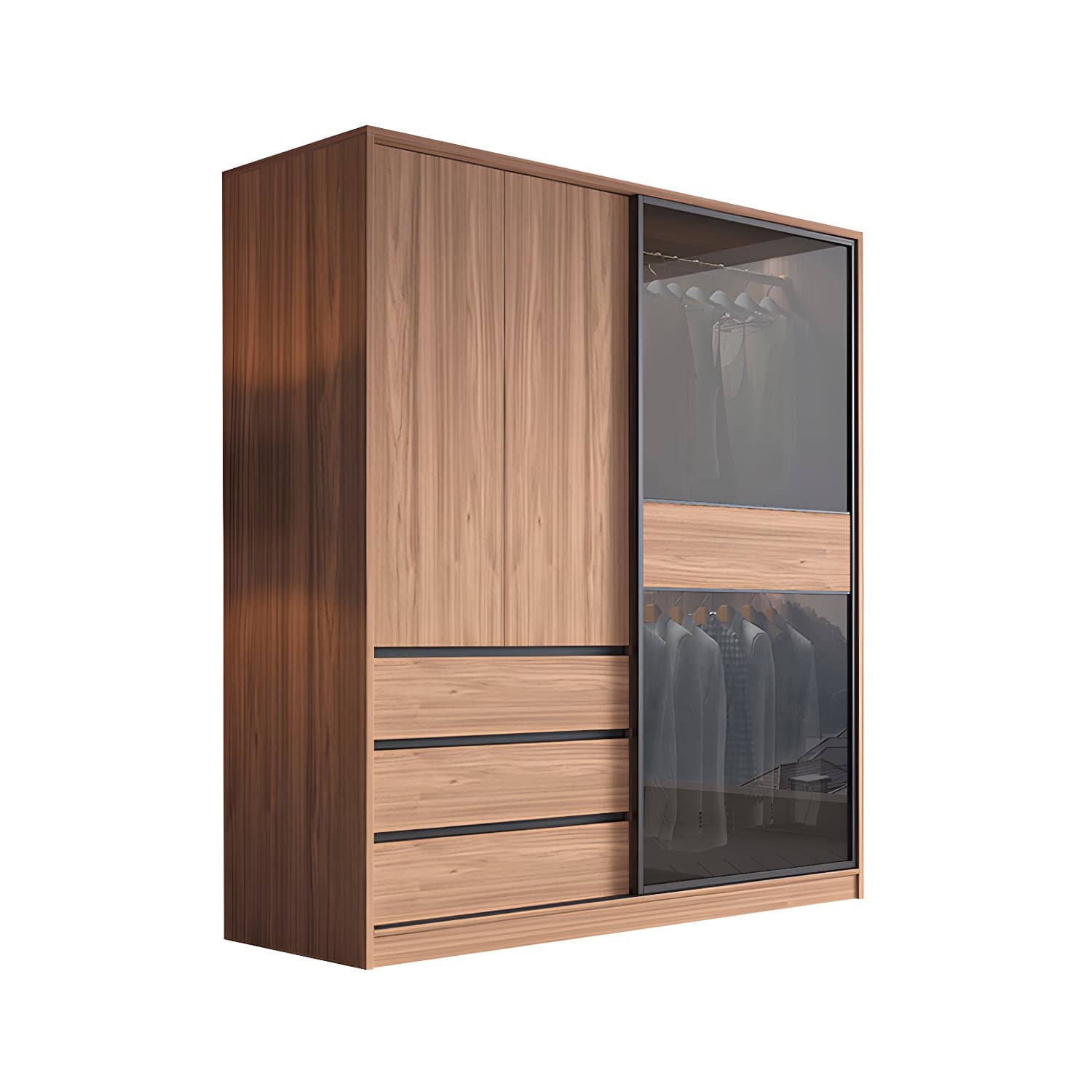 Glass and Wood Wardrobe Cabinet Brown Wardrobe Armoire with Garment Rod thumbnail 5