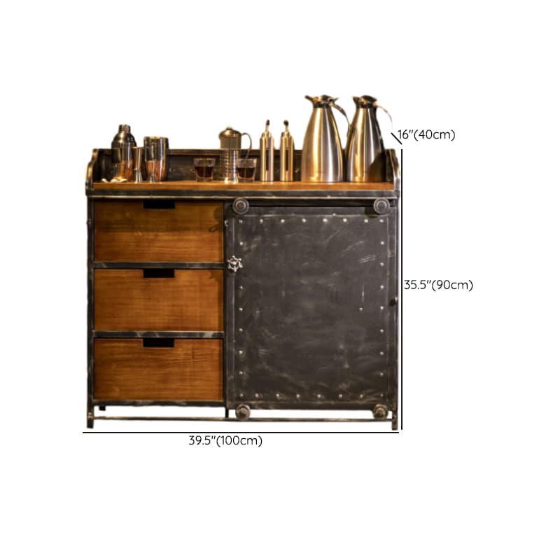 Industrial Metal Sideboard Cabinet with Wood Countertop, 3 Drawers, and Sliding Doors - image 30