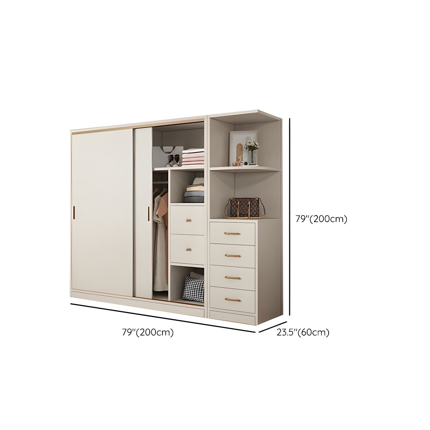 Modern White Wood Wardrobe Armoire with Sliding Doors and Soft Close Drawers thumbnail 17