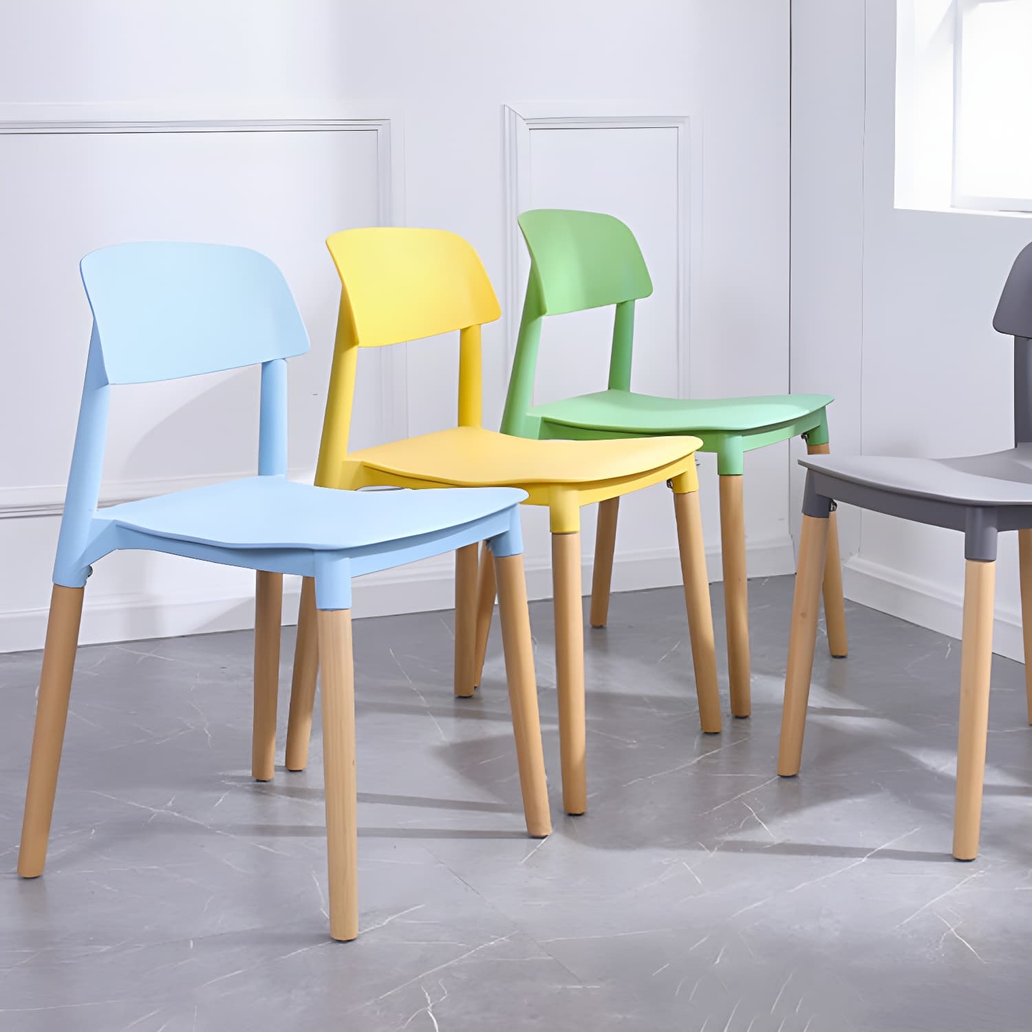 Scandinavian Home Side Chair Open Back Wood Legs Dining Room Chair Set thumbnail 12