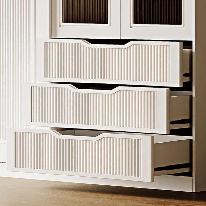 Chalk Composite Wood Cabinet Armoire with Soft Close Drawer, Specular Mirror, Soft Close Door, Interior Shelves, and Clothing Rod thumbnail 6