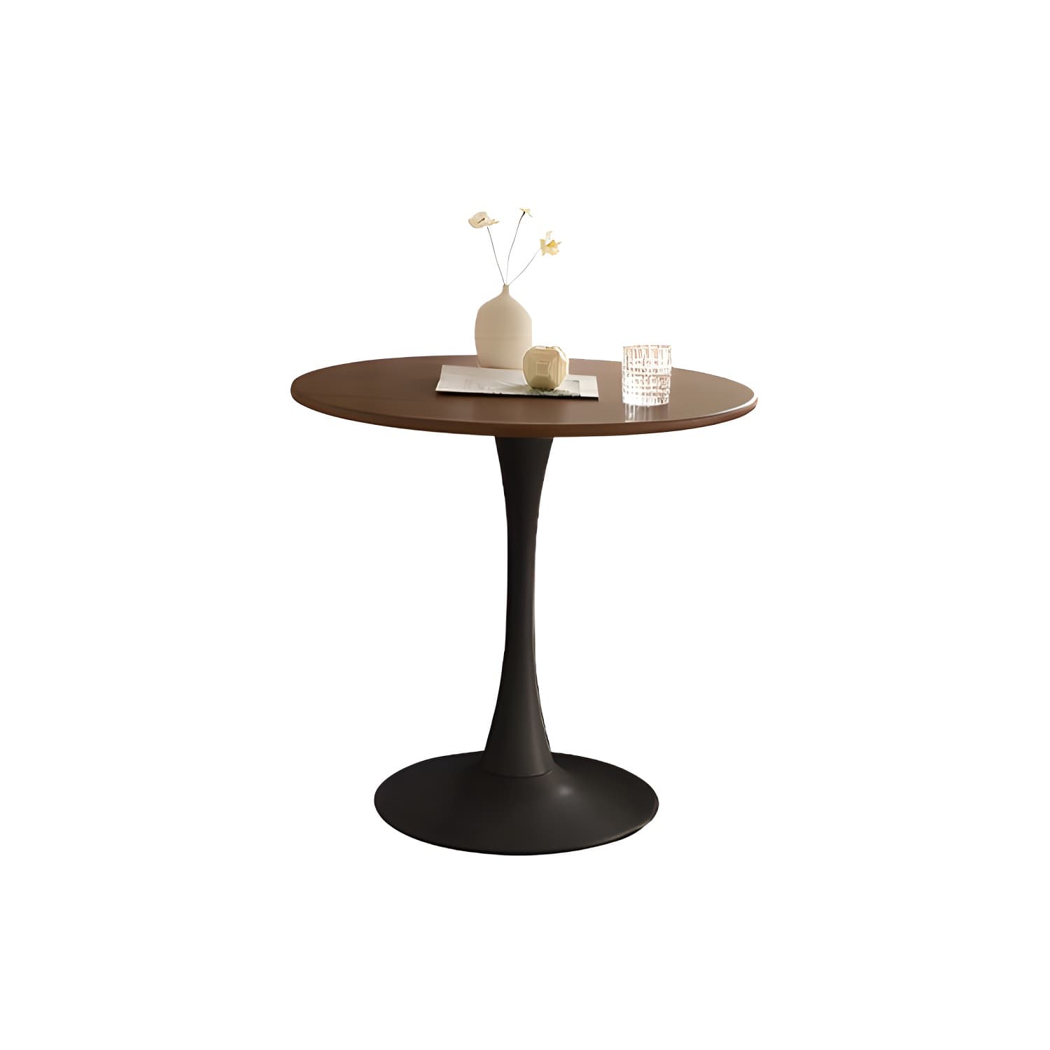 White Round Wood Dining Table with Steel Tulip Base, Modern Design thumbnail 3