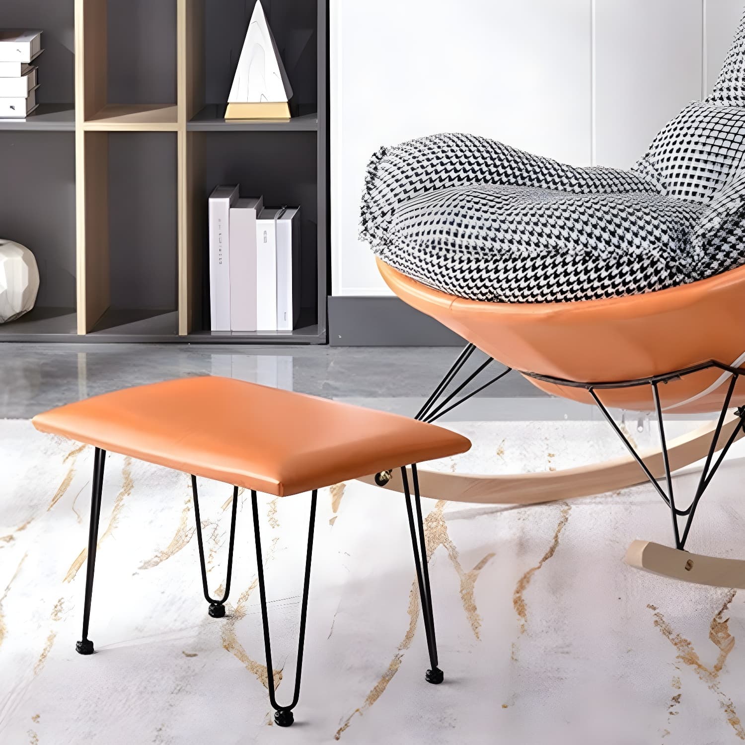 Modern Rocking Chair with Ottomans - Metal Frame, Removable Cushions, and Armless Design thumbnail 14