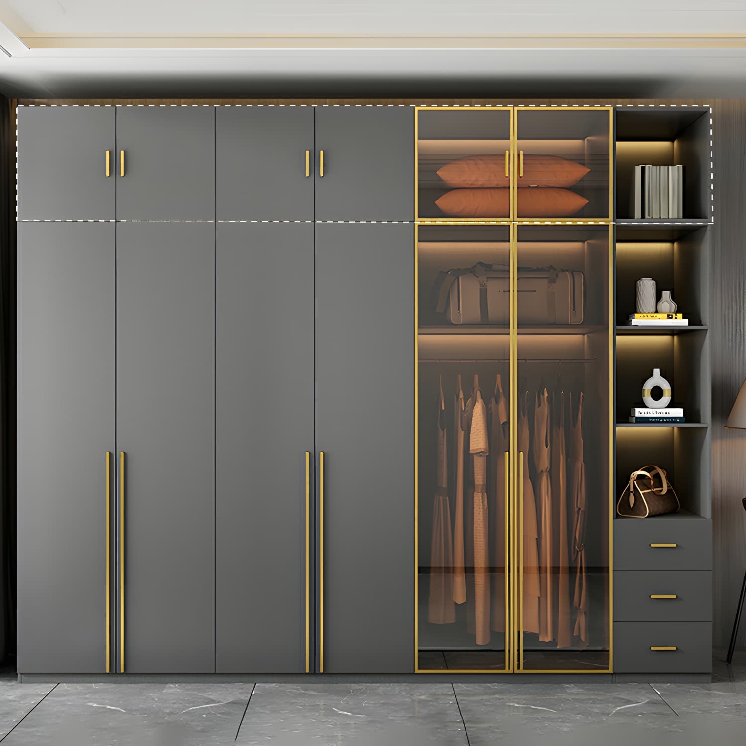 Modern Black Wood Wardrobe Armoire with Soft-Close Drawers & Clothing Rod thumbnail 3