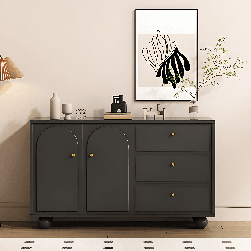 Midnight Black Modern Sideboard with 3 Drawers, Standard Size, 1 Shelf, Larder Storage, and 2 Doors thumbnail 1