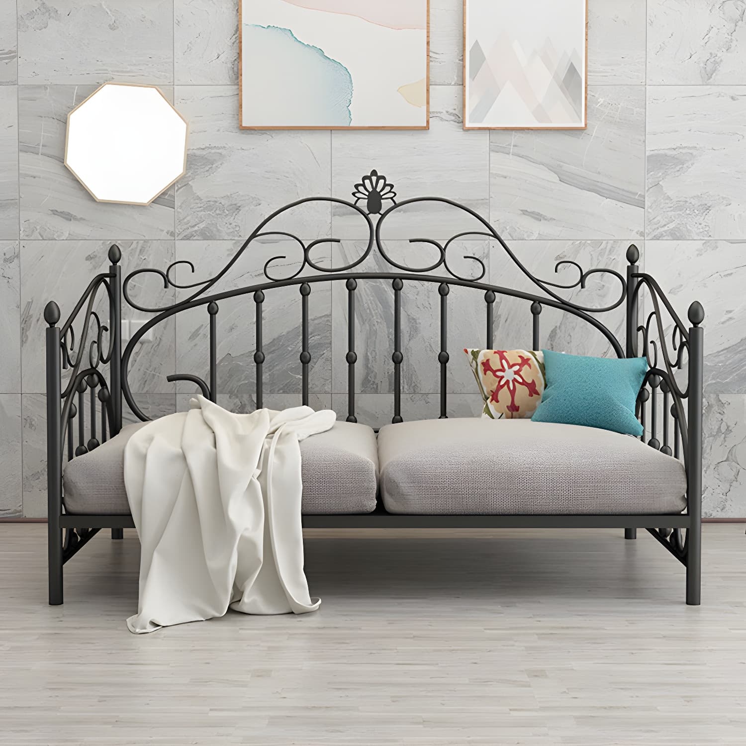 Luxurious Open-Frame Bed 45.28-inch High Metal Child's Bed with Headboard thumbnail 4