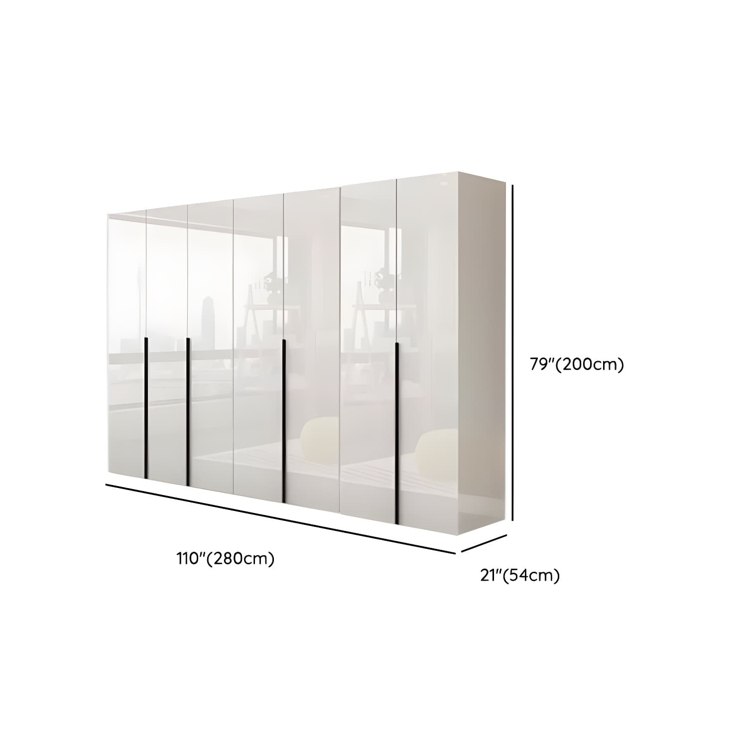 Modern white wood wardrobe armoire with hinged doors, clothing rod & shelves thumbnail 30