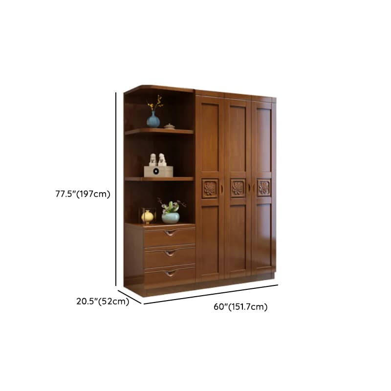 Vintage Sepia Lumber Wardrobe with Soft Close Drawer, Soft Close Door, Interior Shelves, and Hanging Rod thumbnail 28