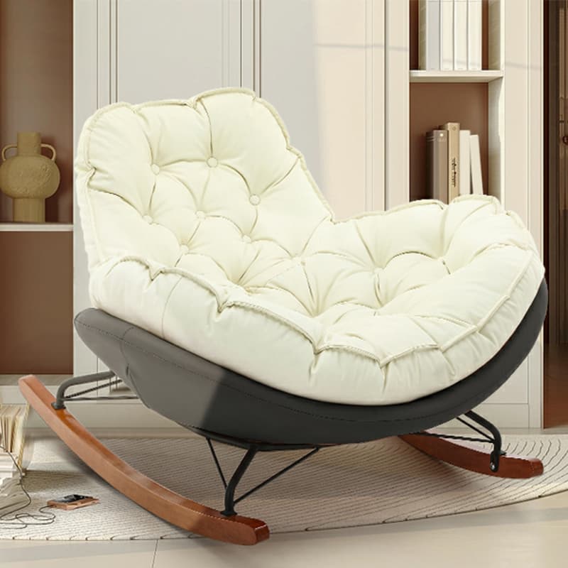 Modern Upholstered Rocking Chair - Stylish Indoor Seating with Natural Wood Legs and Tufted Design - image 16