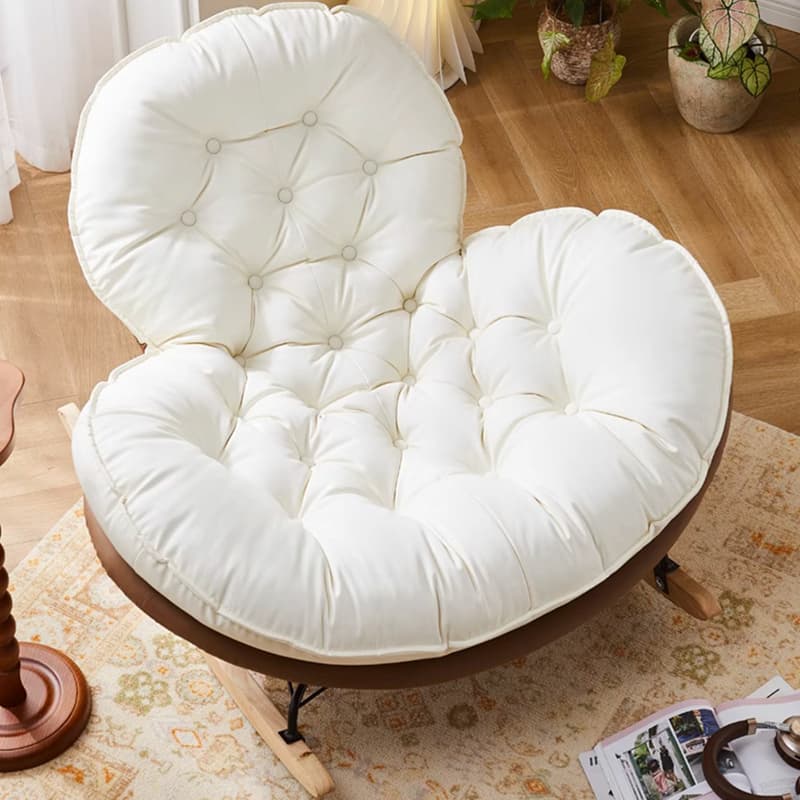 Minimalist Metal Upholstered Indoor Rocking Chair with Ottoman and Spindle Back , Recessed Arm and Natural Wood Finish thumbnail 7