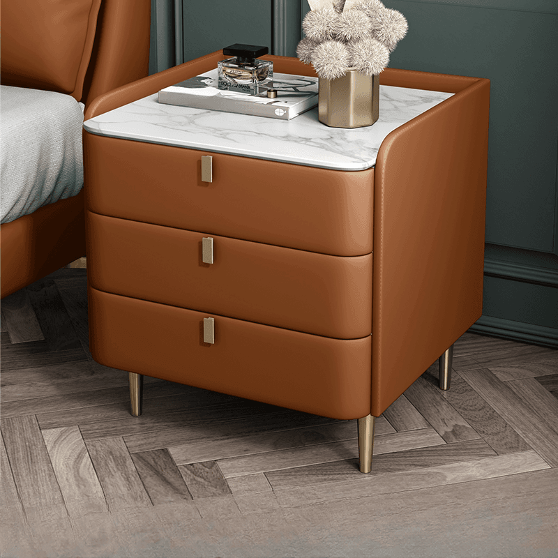 Art Deco 3 Tiers Drawer Storage Bedside Table with Stone Countertop thumbnail 13