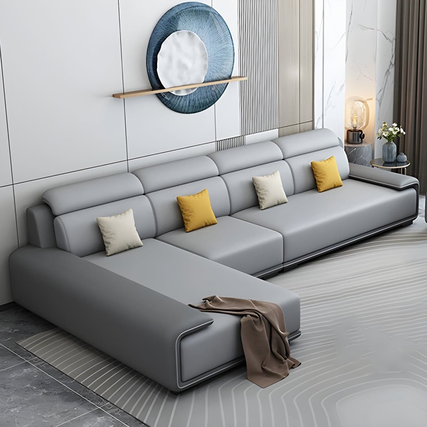 Modern L-Shape Sofa Chaise Sectional Set in Tech Cloth Features Storage and Seat for 4 thumbnail 6