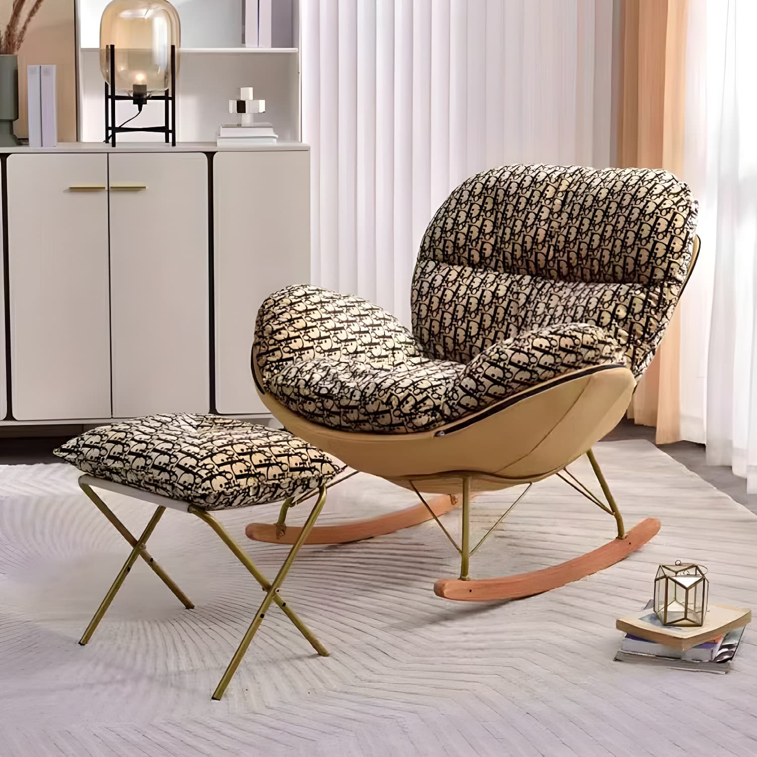 Modern Upholstered Indoor Rocking Chair with Removable Cushions and Slipcover for Enhanced Comfort thumbnail 10