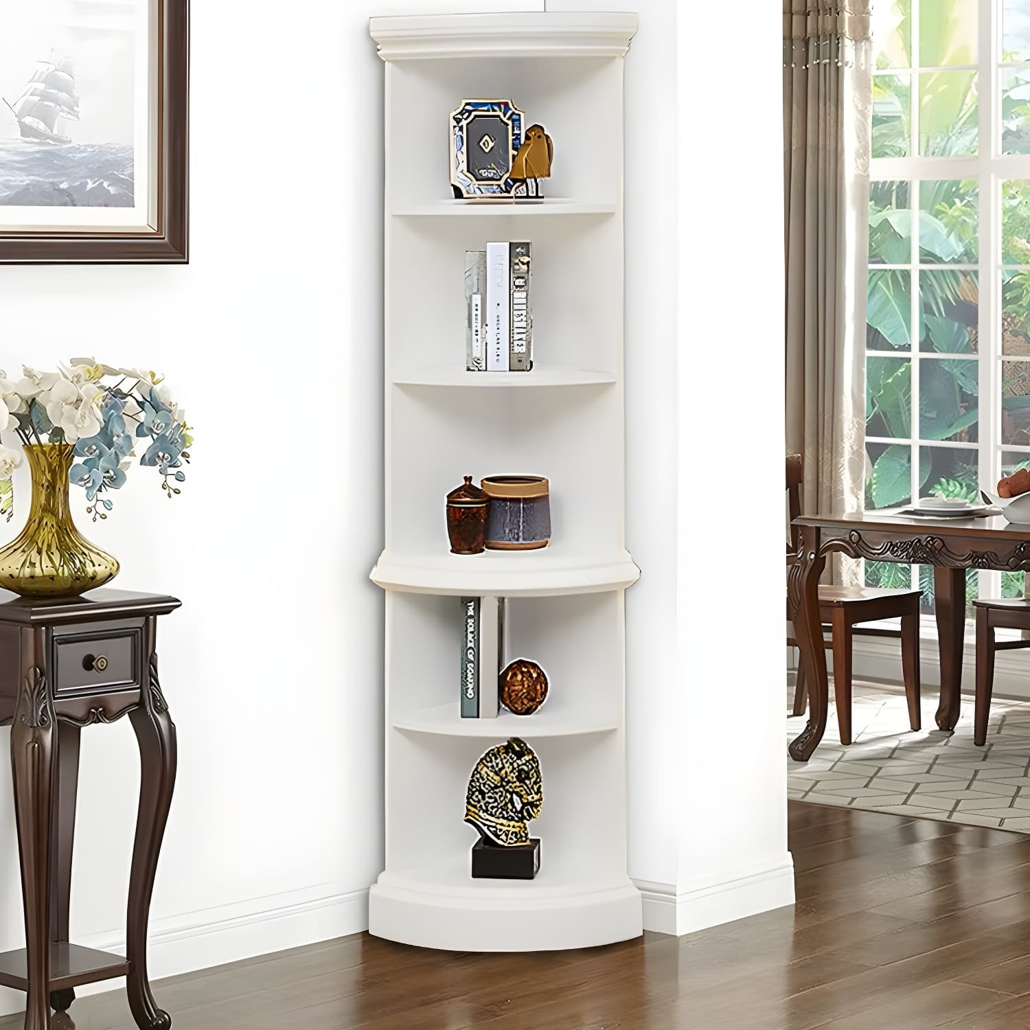 Solid Wood Triangle Corner Cabinet in Rubber Wood with Storage Shelves thumbnail 5