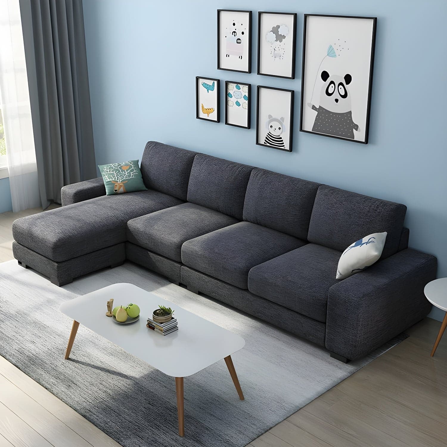 Scandinavian Wood Frame Straight Sofa with Cushion Back and Slipcover in 3 Piece Set thumbnail 4