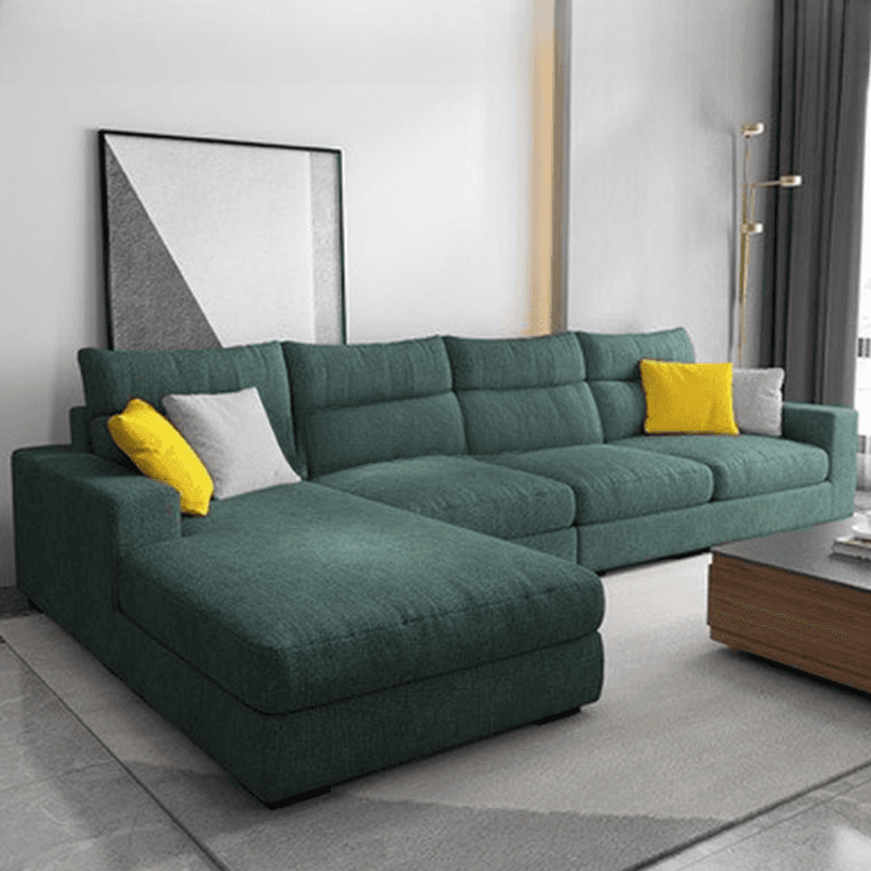 L-Shape Sofa Chaise with Pillow Back, Azure/Cream Upholstery, Square Arm, Slipcover, and 1 Chaise thumbnail 3