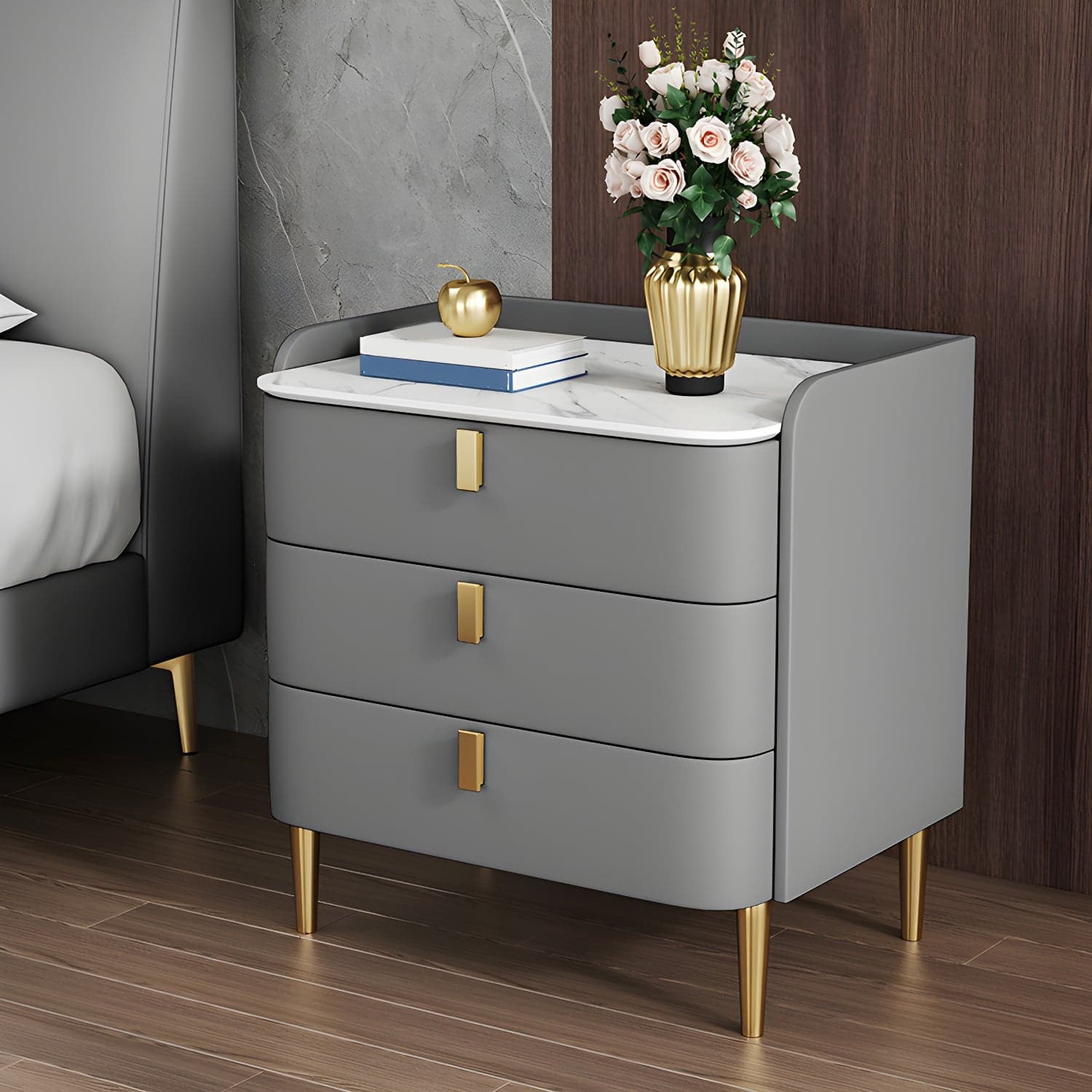 Contemporary Drawer Storage Bed Nightstand Wooden Night Table for Bedroom thumbnail 7