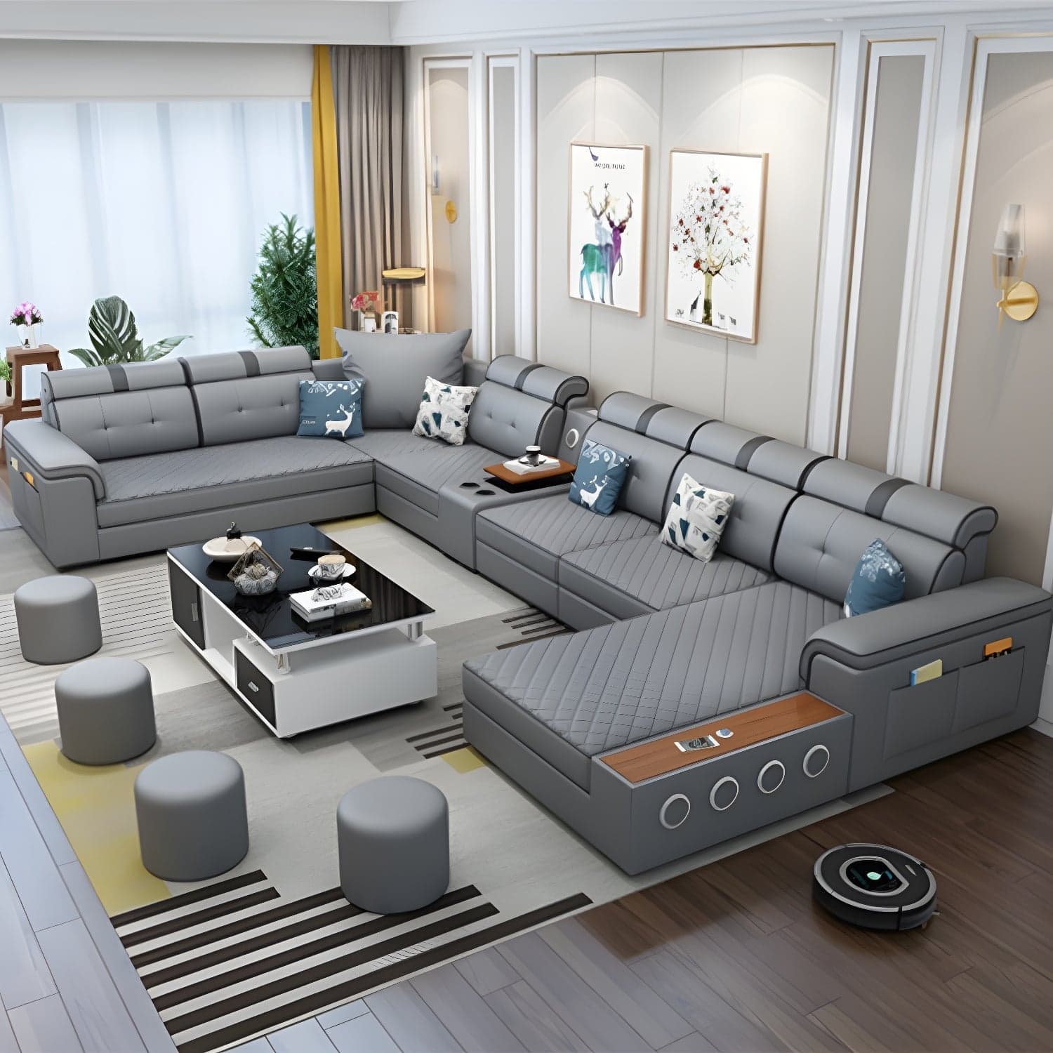 Modern Faux Leather Sofa Stain-Resistant Pillow Top Arm Furniture Sectionals thumbnail 4