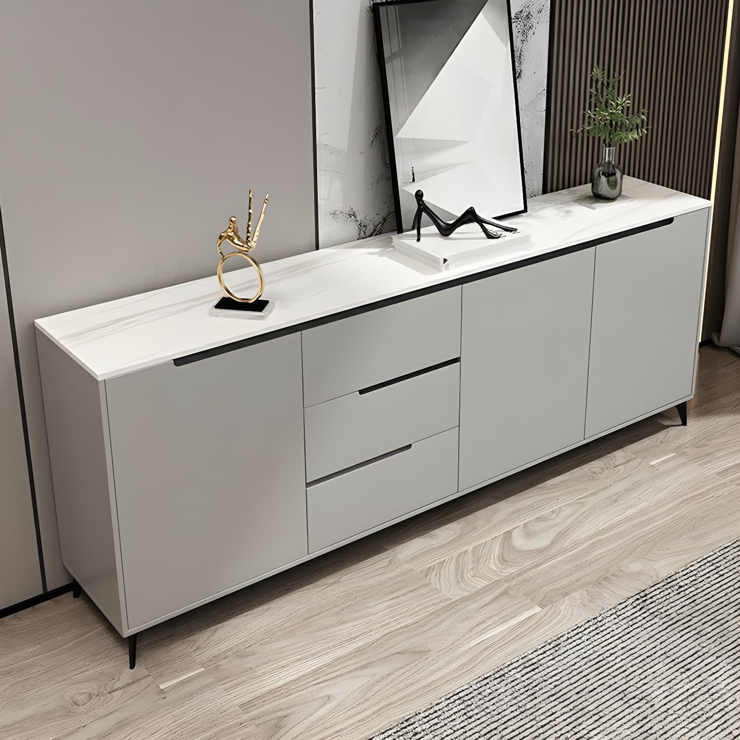 Modern Wood Sideboard with 3 Drawers and 3 Doors - Overall Dimensions 40cm W x 85cm H thumbnail 6