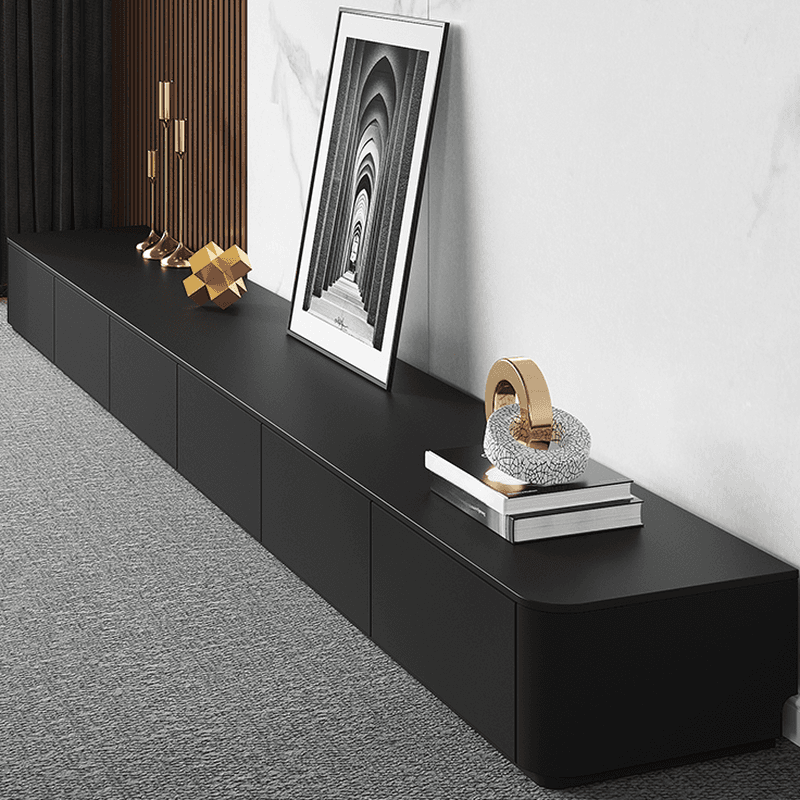 Black Contemporary Wood TV Stand with Shelf, 2 to 4 Drawers, 2 Cabinets, and Cable Management thumbnail 2