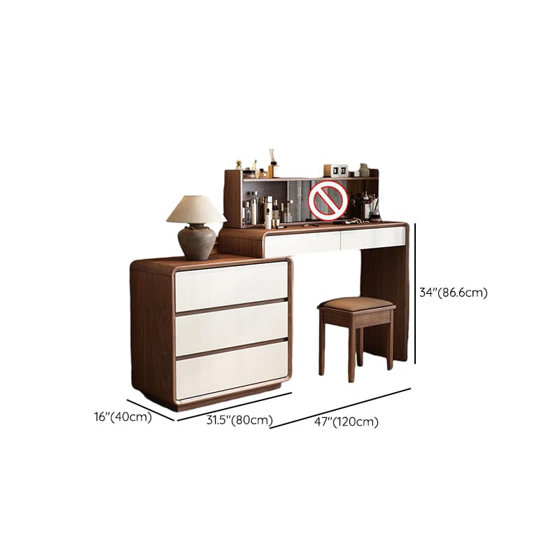 Simplistic Large Vanity Set with Rubberwood Table Top and Auburn Seat, Featuring 8/11/5 Drawers, No Suspension thumbnail 15
