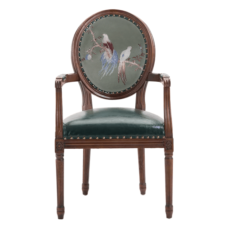 French Sturdy King Louis Back Upholstered Arm Chair/Side Chair with Nailhead Accent, Foot Pads and Weathered Wood Base thumbnail 15