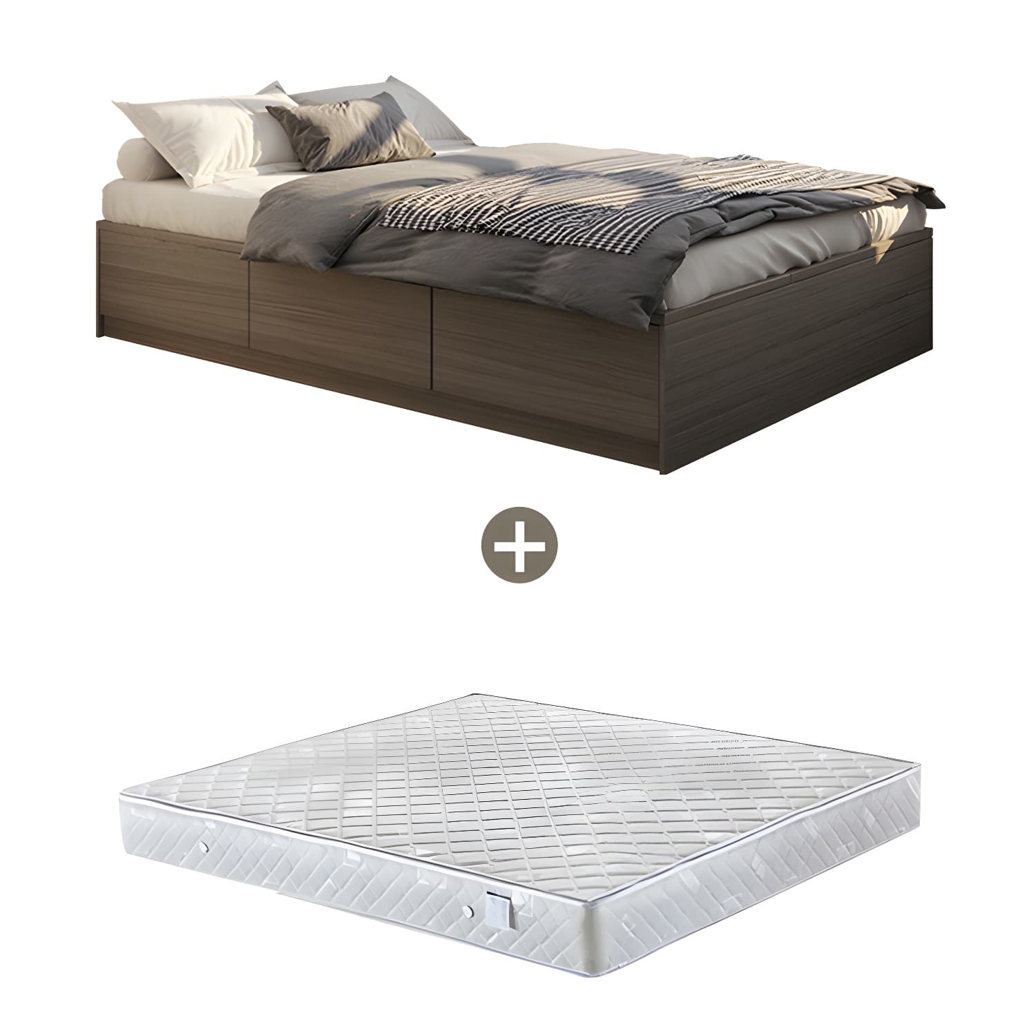 Light Brown Platform Bed Scandinavian 13.77" Tall Bed Frame with Storage Drawers thumbnail 12