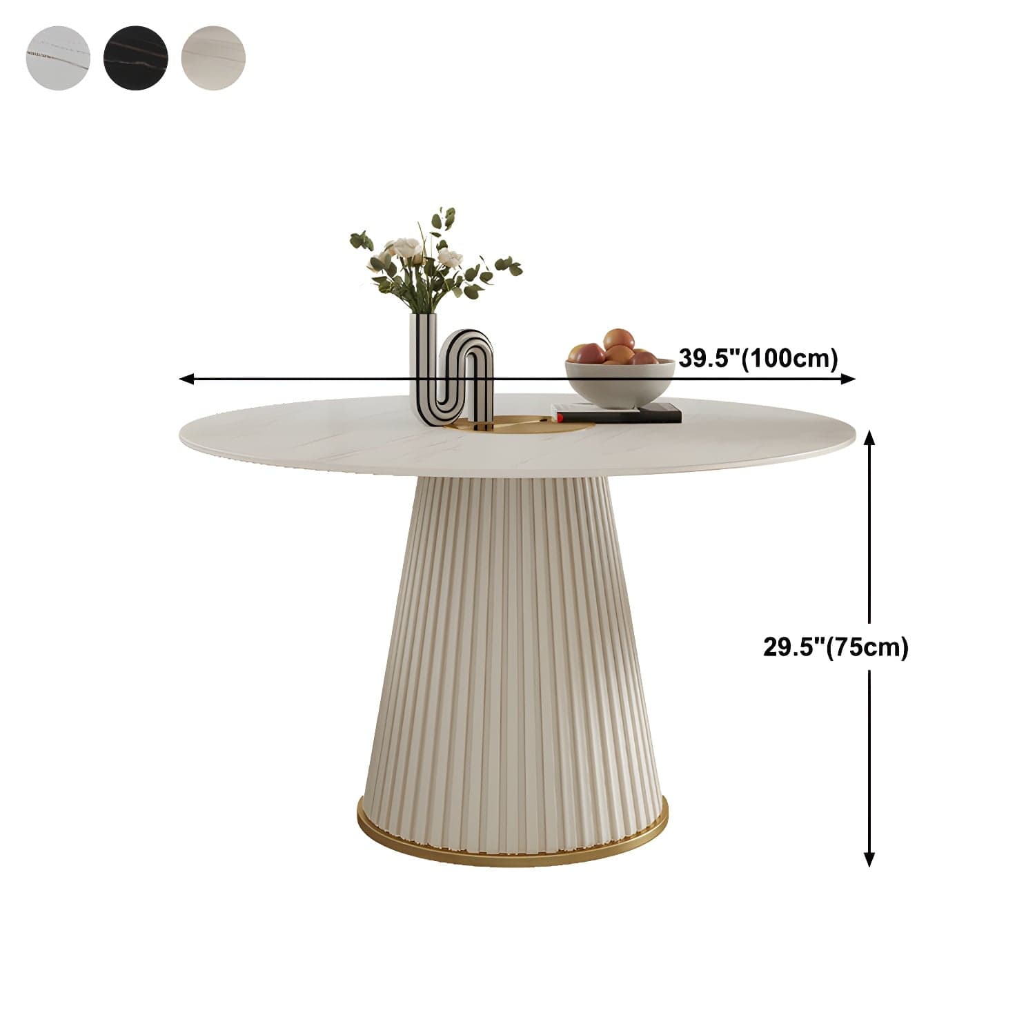 Stone Top Dining Table Round Table with Wood Pedestal Base in White thumbnail 13