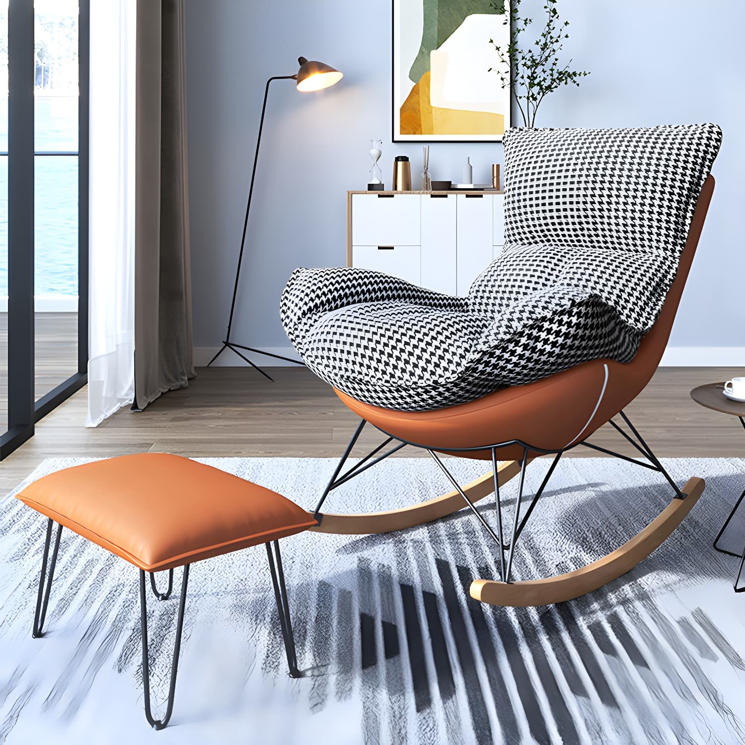 Contemporary Rocking Chair Solid Wood Rocker Chair with with Seat Cushion thumbnail 6