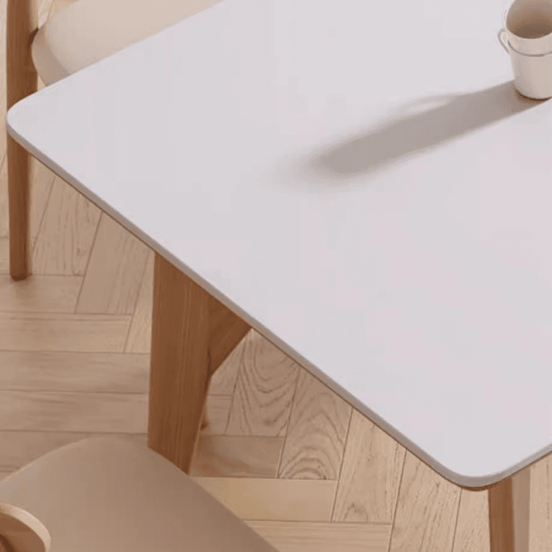 Dining Table Set with Slate Stone Top, Enclosed Back, Fixed Table, Padded Chair for 6 People in White thumbnail 3