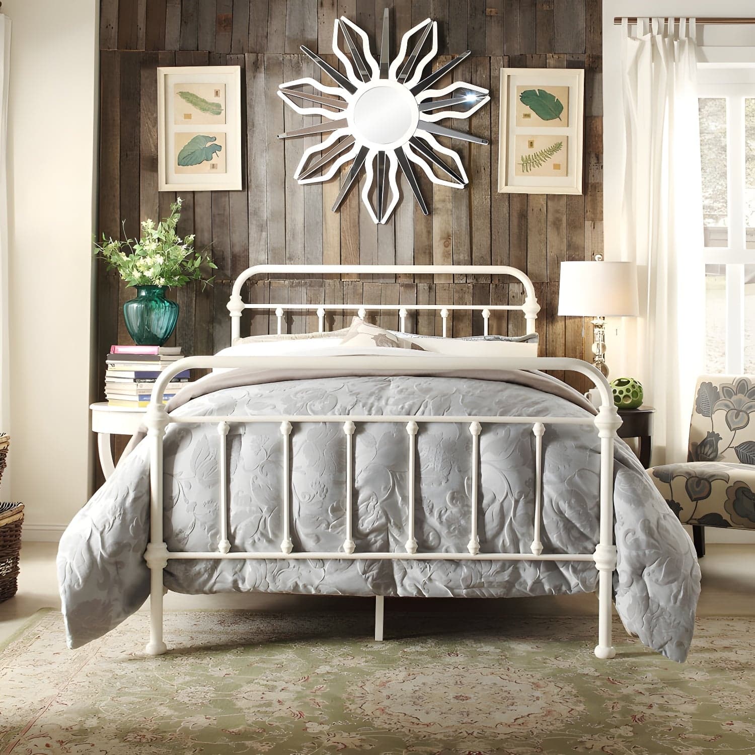 Industrial 45.27" High Bed Iron Bed with Rectangular Headboard thumbnail 2