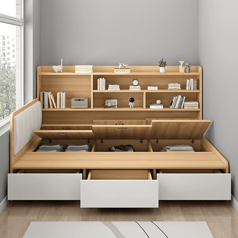 Unfinished Color Modern Tatami Bed with 3 Storage Boxes thumbnail 2