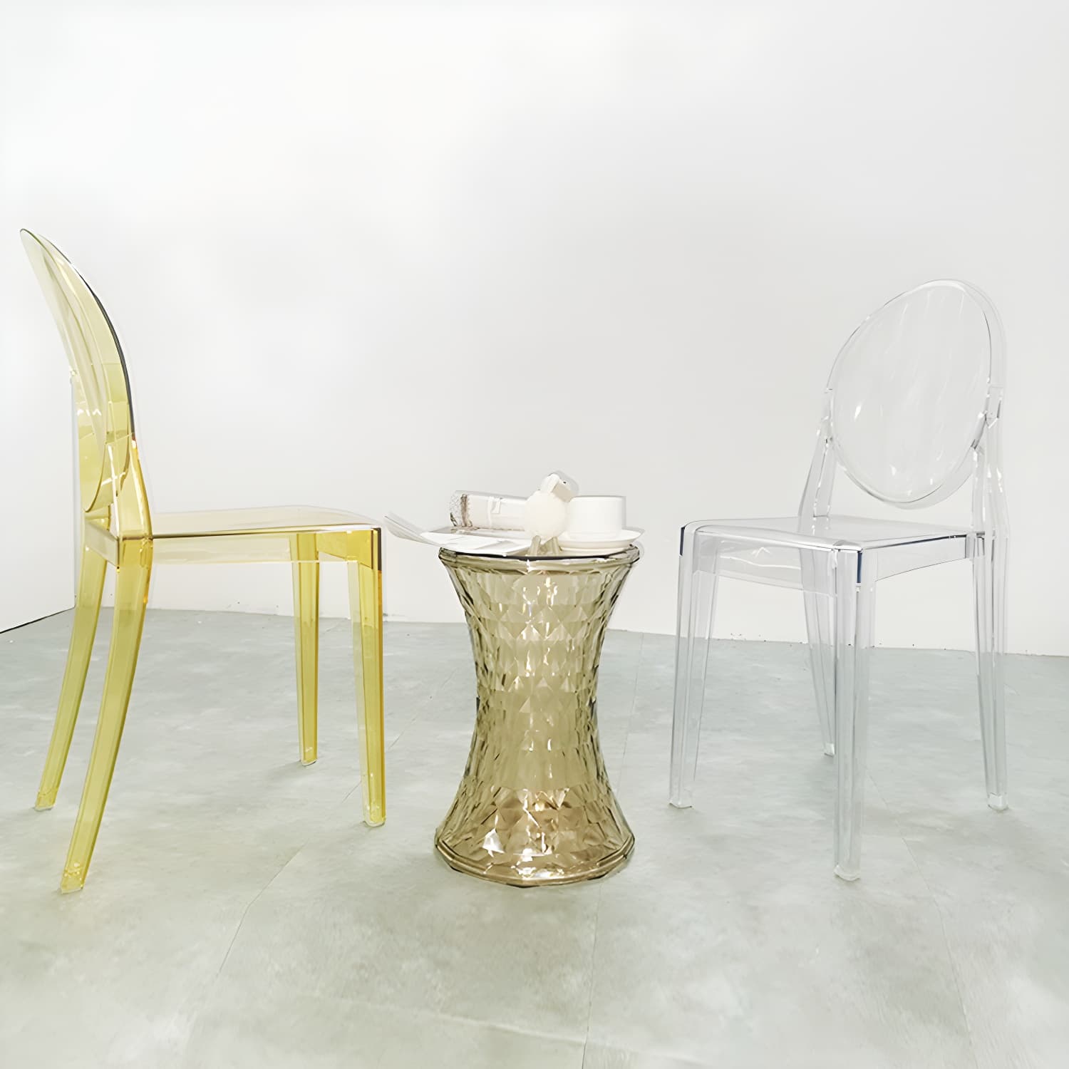 Scandinavian Winehouse Plastic Side Chair Transparent Open Dining Chair (Set of 4) thumbnail 25