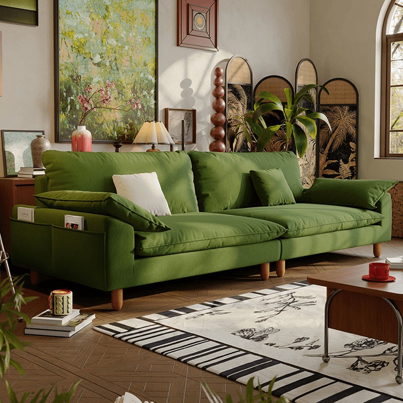 Gray/Sage/Amber Color Standard Sofa with Armrest and 4 Pillows for Drawing Room thumbnail 4